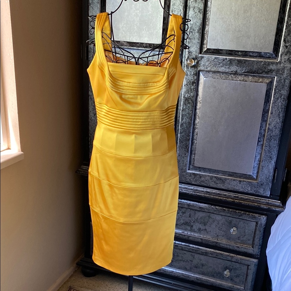 Jax Yellow Square Neck Bodycon Midi Dress